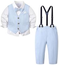 Colete de linho, calça, camisa, gravata borboleta, gravata borboleta, azul de 5 peças para bebês Colete de linho, calça, camisa, gravata borboleta, gravata borboleta, azul de 5 peças para bebês
