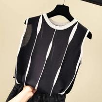 Colete de Malha Listrado Feminino - Gola Redonda, Sem Mangas, Leve e Estilo Coreano Colete de Malha Listrado Feminino - Gola Redonda, Sem Mangas, Leve e Estilo Coreano