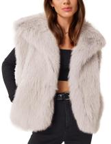 Colete de pele Flygo Faux Fur Winter, quente, sem mangas, para mulheres
