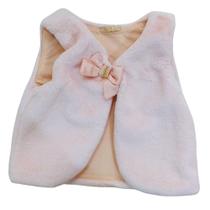 Colete de pele infantil fem Petit Cherie rosa e branco