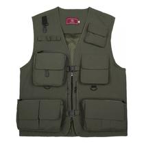 Colete de pesca de verão com vários bolsos verde militar para adulto Colete de pesca de verão com vários bolsos verde militar para adulto