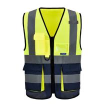 Colete de segurança A-SAFETY Hi Viz com zíper frontal, 7 bolsos, XXL, amarelo e azul marinho