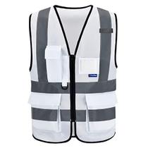 Colete de segurança A-SAFETY White Hi Vis 4 tiras refletivas 7 bolsos