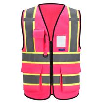 Colete de segurança AYKRM rosa de alta visibilidade com bolsos