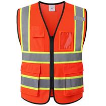Colete de segurança Ekkosafety EK175 Orange, 5 bolsos, malha com zíper Colete de segurança Ekkosafety EK175 Orange, 5 bolsos, malha com zíper
