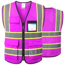Colete de segurança Ekkosafety roxo refletivo de 8 bolsos com zíper Colete de segurança Ekkosafety roxo refletivo de 8 bolsos com zíper