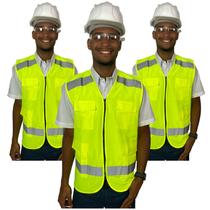 Colete de Segurança Faixa Refletiva REFORÇADO Uniforme Sinalização 4 bolsos