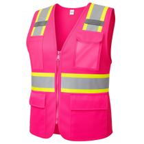 Colete de segurança HSHCH compatível com ANSI rosa com bolsos M Colete de segurança HSHCH compatível com ANSI rosa com bolsos M
