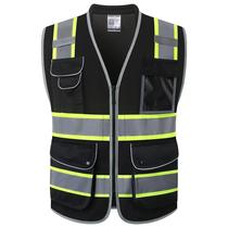 Colete de segurança JKSafety 9 bolsos Hi-Vis preto para homens e mulheres
