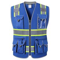 Colete de segurança JKSafety Hi-Vis com zíper frontal azul com 10 bolsos