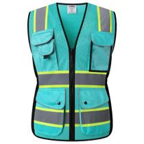 Colete de segurança JKSafety Hi-Vis Reflective 9 bolsos azul pavão Colete de segurança JKSafety Hi-Vis Reflective 9 bolsos azul pavão