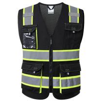 Colete de segurança JKSafety Hi Vis Reflective para homens e mulheres preto XXL