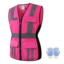 Colete de segurança JKWEARSA feminino de alta visibilidade rosa refletivo Colete de segurança JKWEARSA feminino de alta visibilidade rosa refletivo