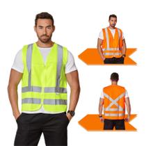 Colete de Segurança Refletivo com Bolso Brascamp Laranja ou Amarelo Alta Visibilidade