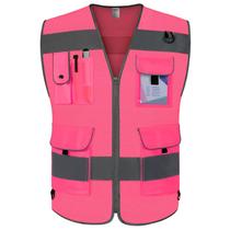 Colete de segurança TCCFCCT Mesh Hi Vis Reflective 9 bolsos rosa M Colete de segurança TCCFCCT Mesh Hi Vis Reflective 9 bolsos rosa M