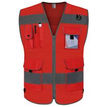 Colete de segurança TCCFCCT Mesh para homens e mulheres com 9 bolsos vermelho XL