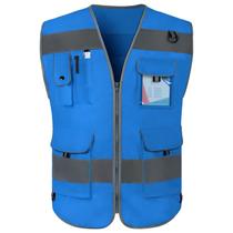 Colete de segurança TCCFCCT, reflexivo de alta visibilidade, 9 bolsos, azul