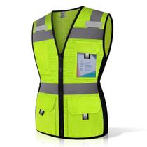 Colete de segurança Uno Mejor feminino Hi Vis Mesh, reflexivo, 11 bolsos