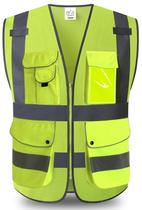 Colete de segurança XIAKE, 9 bolsos, reflexivo, amarelo neon, grande