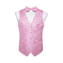 Colete De Smoking Masculino De Luxo Azul Claro, Preto E Vermelho Com Estampa Paisley, Gravata
