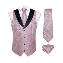 Colete De Smoking Masculino Paisley Com Gravata, Lenço De Bolso E Abotoaduras Combinando Para