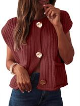 Colete de suéter feminino ANRABESS Chunky Knit Button Down Rust S