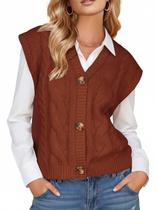 Colete de suéter feminino EXLURA, decote em V, robusto, tricotado