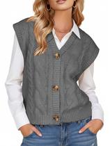 Colete de suéter feminino EXLURA, decote em V, robusto, tricotado