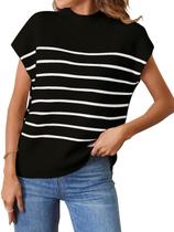 Colete de suéter feminino MEROKEETY 2025 listrado preto tamanho M Colete de suéter feminino MEROKEETY 2025 listrado preto tamanho M