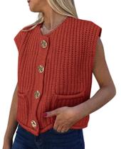 Colete de suéter feminino PRETTYGARDEN Chunky Knit Caramel XXL