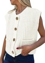 Colete de suéter feminino PRETTYGARDEN, de malha grossa, branco, tamanho L