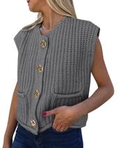 Colete de suéter feminino PRETTYGARDEN, de verão, de malha grossa, cinza Colete de suéter feminino PRETTYGARDEN, de verão, de malha grossa, cinza