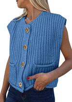 Colete de suéter feminino PRETTYGARDEN, de verão, sem mangas, azul XXL
