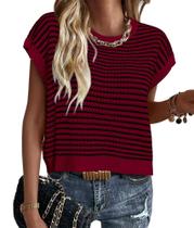 Colete de suéter feminino PRETTYGARDEN, primavera, verão, listrado, vinho tinto