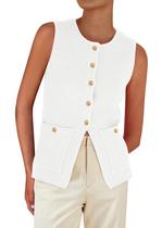 Colete de suéter feminino PRETTYGARDEN, verão 2025, branco, tamanho L