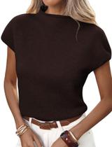 Colete de suéter feminino ZAFUL, gola falsa, manga curta, tricotado, marrom