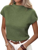 Colete de suéter feminino ZAFUL, gola falsa, manga curta, tricotado, verde