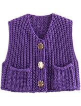 Colete de suéter Hvewarm Chunky Knit Button Down Crop Purple