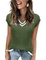 Colete de suéter LOMON, manga curta, decote em V, bloco colorido para mulheres