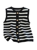 Colete de suéter RoseSeek Old Money Knitwear Button preto e branco