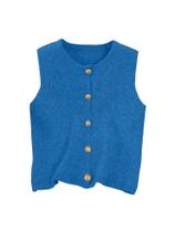 Colete de suéter RoseSeek Old Money, malha azul para mulheres Colete de suéter RoseSeek Old Money, malha azul para mulheres