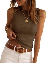 Colete de suéter sem mangas Saodimallsu 2026 Ribbed Knit Coffee