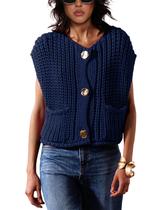 Colete de suéter Tomosc 2025 casual recortado com frente aberta para mulher