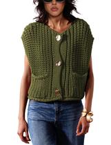 Colete de suéter Tomosc 2025 casual recortado com frente aberta para mulher