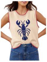 Colete de suéter Verdusa Lobster Crochet sem mangas para mulheres Colete de suéter Verdusa Lobster Crochet sem mangas para mulheres