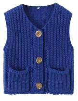 Colete de suéter WROLEM Crochet Knit Up Vintage azul escuro