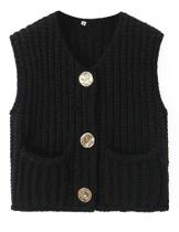 Colete de suéter WROLEM Crochet Knit Up Vintage Black