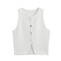 Colete De Tricô Branco Sem Mangas Para Mulheres, Cardigã Curto Com Botões, Moda De Verão, Top Curto