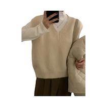 Colete De Tricô Feminino Sem Mangas Com Decote Em V, Casual, Solto E Elegante Para Outono E Inverno Colete De Tricô Feminino Sem Mangas Com Decote Em V, Casual, Solto E Elegante Para Outono E Inverno