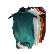 Colete De Tricô Feminino Sem Mangas Com Gola Alta, Ajuste Slim, Cor Sólida, Modelo 2026